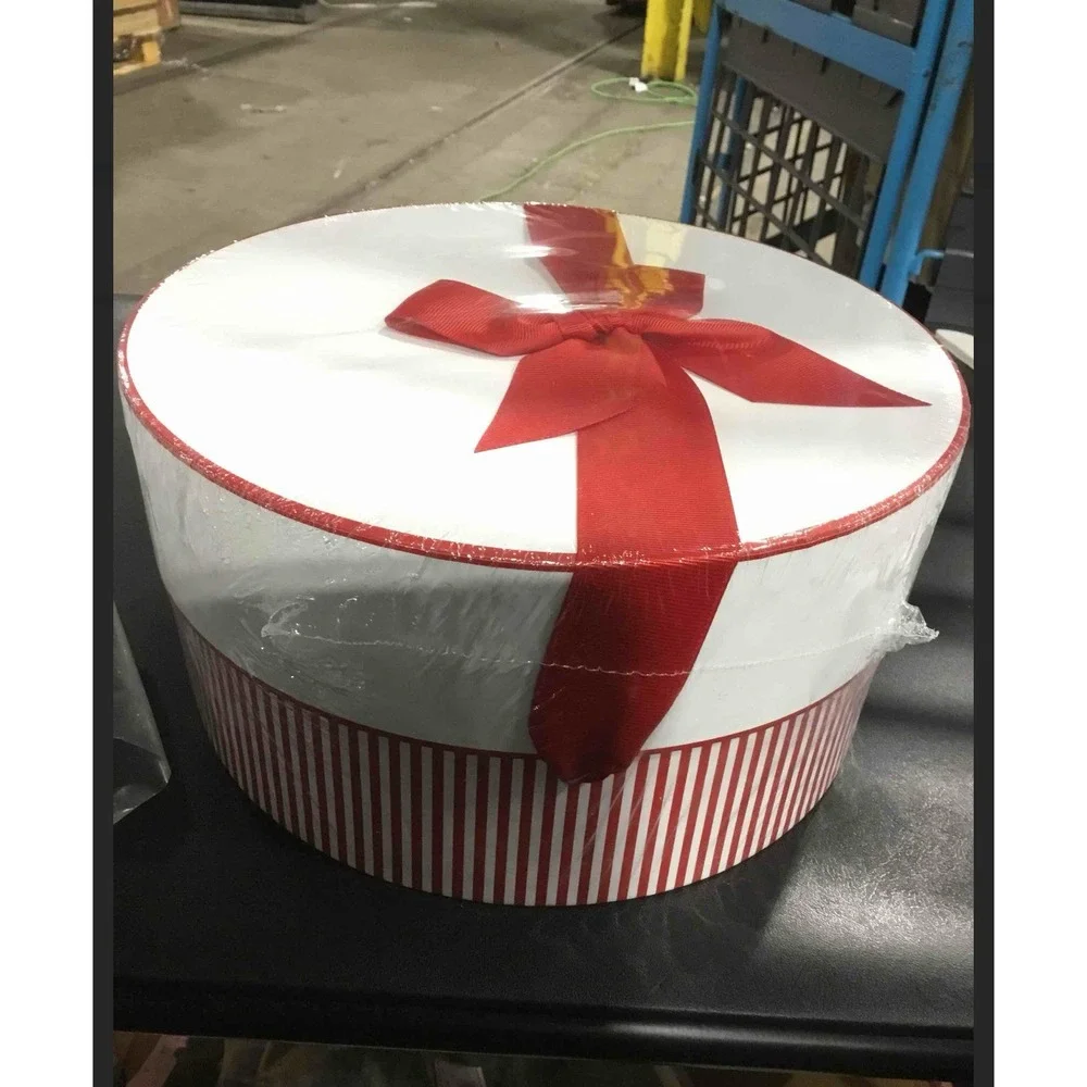 Sugar Paper‎ Large Red White Stripe Round Gift Box with Bow Holiday Packaging